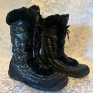 The North Face Nuptse Goose Down Puffer Boots, Faux Fur, Size 5, Black